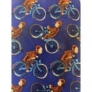 Vtg Biking Curious George Tie Teacher Academics Quirky Cartoon Classic Monkey